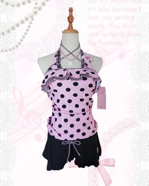 *ROSE FAN FAN pink black polkadots 黒ピンク ロンパース 水着 ワンピース ローズファンファン