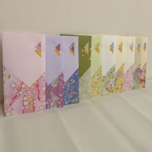 和紙 熨斗付き 和風花柄ぽち袋10枚セット 長封筒 ギフト ハンドメイド ◇86