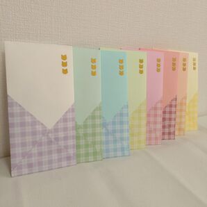 ポチ袋 パステルカラー&チェック柄 熨斗付き 8枚セット ハンドメイド ◇87