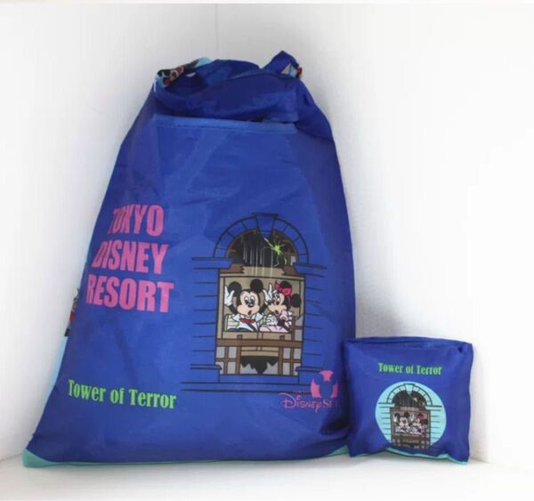 東京ディズニーリゾート限定 カプセルトイ エコバッグ 青 タワーオブテラー