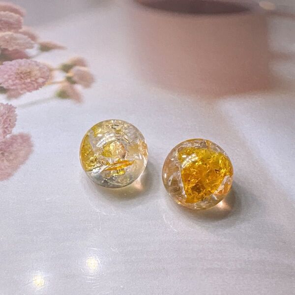 ハンドメイド*ピアスorノンホールピアス〜クラックボール イエロー系