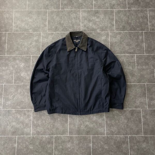 vintage US古着 Dockers 襟レザー ワークジャケット ネイビー L 裏地フランネルチェック