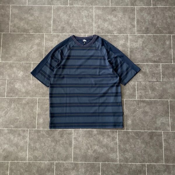 90's 紺タグ vintage STUSSY ステューシー ボーダーS/S Tシャツ ブルー ネイビー M