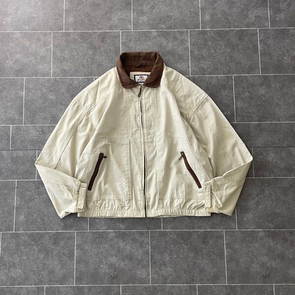 80-90's vintage 襟レザー レザーカラー スウィングトップブルゾン XLワークジャケット TALON ZIP