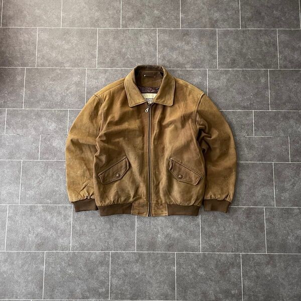 80-90's vintage euro本革 レザージャケット XL フライト茶 Bomber ジャケット