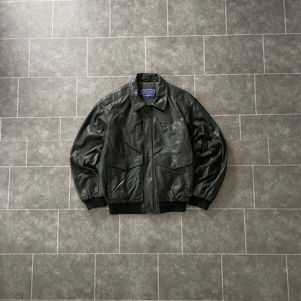 90-'s A-2 本革 レザーフライトジャケット 黒 L 中綿極小肩パッド入り