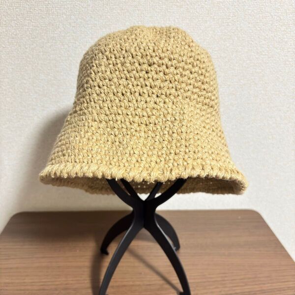 日除け帽子 クラッシャーハット ナチュラル ベージュ バケットハット 手編み
