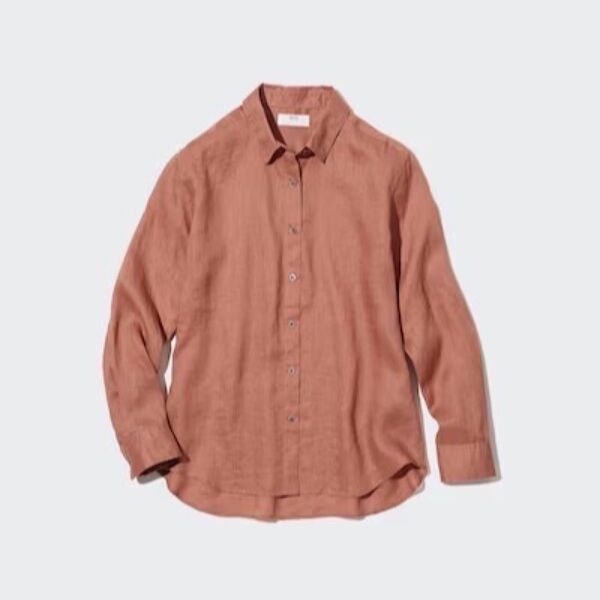 UNIQLO ユニクロ プレミアムリネンシャツ(長袖)ブラウン レディース M 231-455749