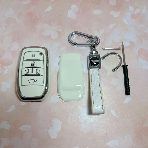 車 キーケース キーホルダー 白 ホワイト シルバー トヨタ TOYOTA TPU素材 取付簡単
