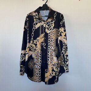 総柄シャツ チェーン レオパード バロック風レディースシャツ柄シャツ