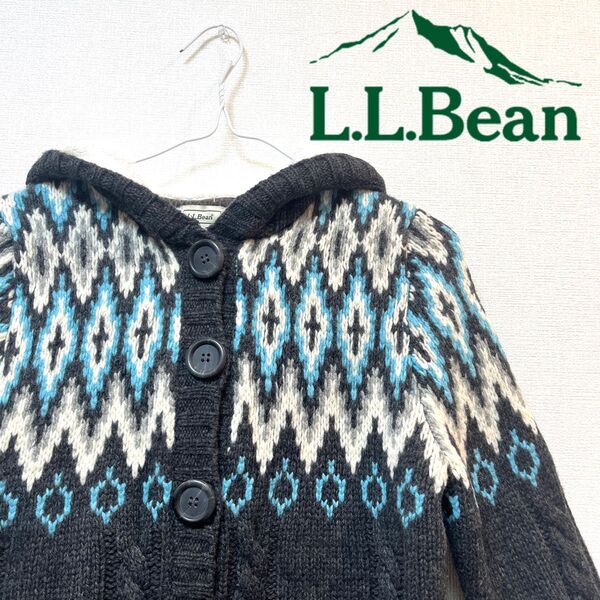 【美品】L.L.Bean(エルエルビーン) ノルディック柄ボアニットパーカー グレー S ニットジャケット ジャケット アウター