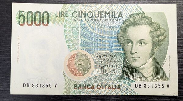 【未使用】イタリア 5000リラ ベルニーニ 外国紙幣