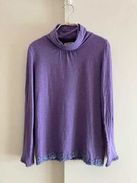 【ag plus/エージープラス】タートルネックTシャツ 長袖 ハイネック カットソー レディース 綿 M ラベンダー