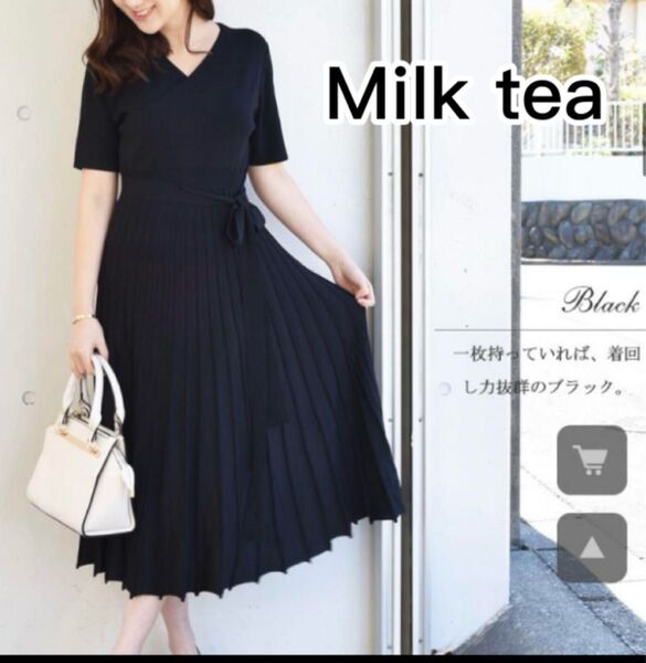 Milk teaマタニティお宮参り 授乳服妊婦 ニット系プリーツロングワンピース