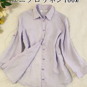 美品UNIQLOユニクロシャツブラウスリネン100%(麻)7分丈