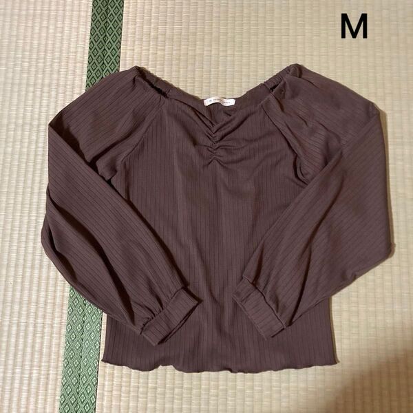 マジェスティックレゴン トップス ブラウン 長袖 オフショルダー リボン