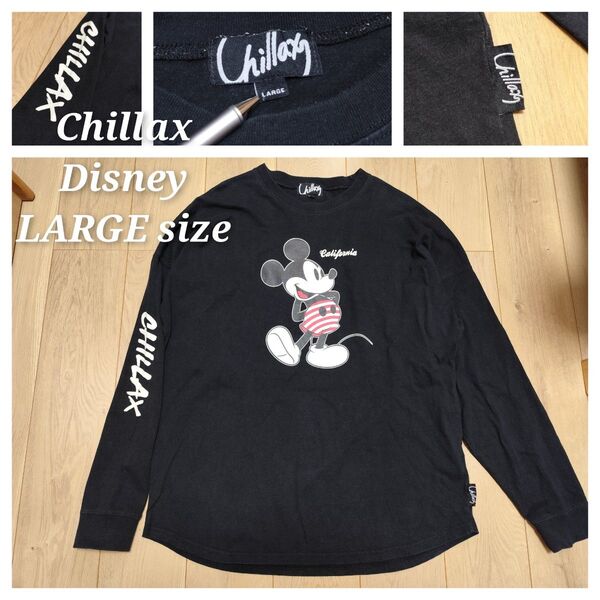 Chillax L ロンT Tシャツ 黒 長袖 長袖Tシャツ ブラック disney mickey ディズニー チラックス