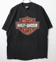 USA製 90's ハーレーダビッドソンロゴ バッファロープリント 半袖 Tシャツ 黒 (L) 両面プリント コットン 90年代 アメリカ製 ヘインズ_画像2