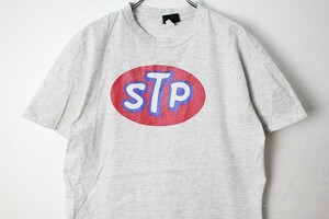 80's 90's USA製 STP ロゴ プリント コットン Tシャツ 霜降り灰 (M) 半袖 80年代 90年代 アメリカ製 オイルメーカー モーター系 企業物