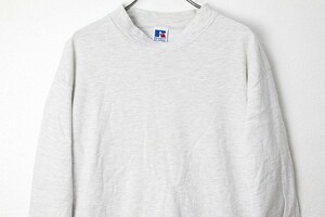 90's USA製 ラッセル ハイネック コットン 長袖 Tシャツ 無地 (M) 霜降り灰 ロンT ９０年代 アメリカ製 RUSSELL