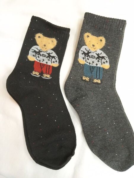 2足セット!クマ柄ソックス ベア 靴下 2足組