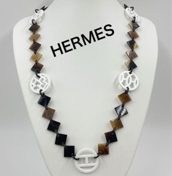 エルメス HERMES ネックレス ホーン&ラッカー ブラウン ホワイト