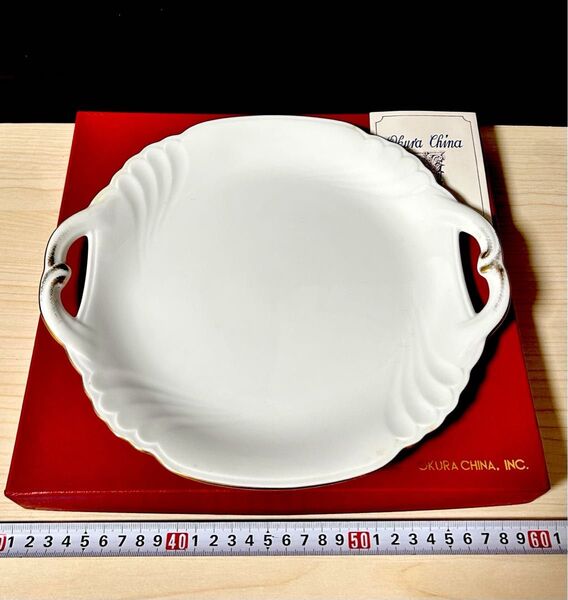 大倉陶園 ゴールドライン 耳付きプレート 27cm ※未使用保管品