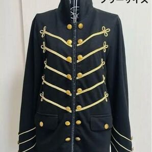 男女 ダブルゴールドボタン&金糸刺繍ナポレオンフロント連打フックカットジャケット FREEサイズ