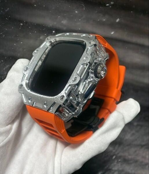 Apple Watch Ultra / Ultra 2 49mm ラグジュアリーカバーバンドセット シルバークリスタルオレンジ