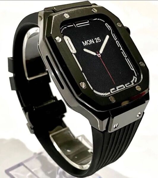 /Apple Watch カバー ケース アップルウォッチ ラバーバンド ベルト カスタム 44 45 メタル 高級