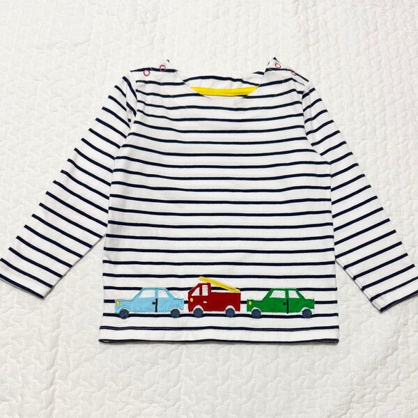 車アップリケ ボーダー長袖Tシャツ 100cm