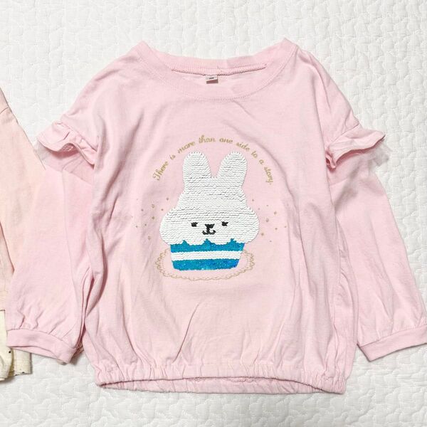うさぎ カップケーキ スパンコール 長袖Tシャツ 100