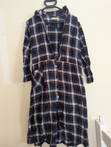 ネグリジェ 長袖 チェック チェック柄 ネイビー マタニティ 授乳服