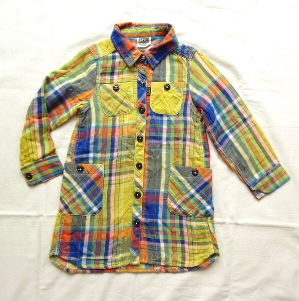 F.O.KIDS★エフオーキッズ★シャツワンピース★長袖★ダブルガーゼ★イエロー系★チェック柄★110