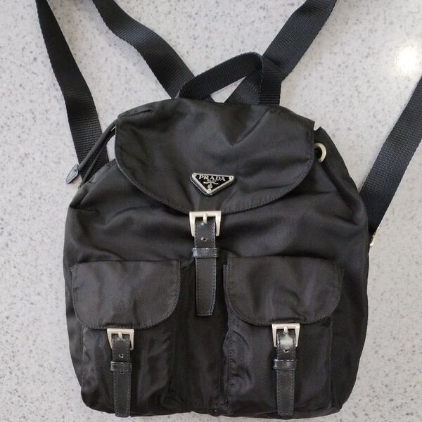 PRADA プラダ ナイロンレザーリュック ブラック 保存袋付き