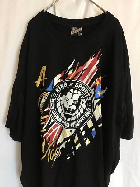 新品 5L 棚橋弘至 新日本プロレス Tシャツ 半袖 黒 ブラック ライオンマーク NJPW 1972 綿100% メンズ 丸首 ☆