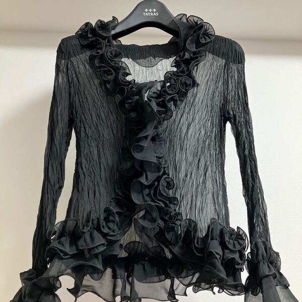 美品 ドレス ボレロ フリル 黒 長袖 オーガンジー 薄手 M S 結婚式 パーティー フォーマルボレロ