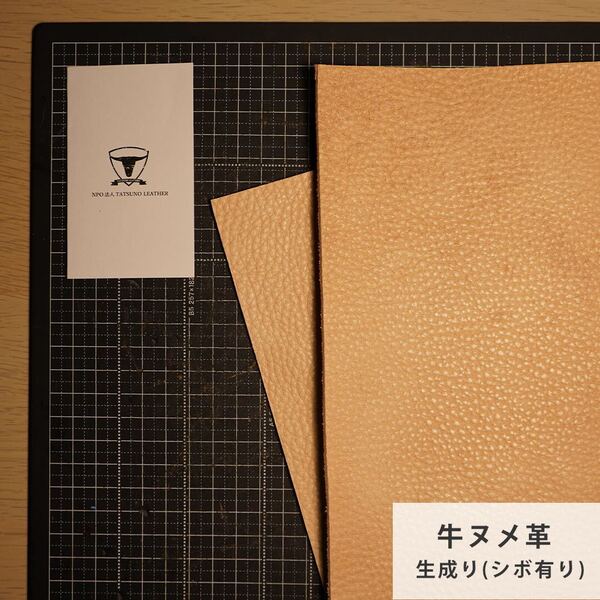 【A4サイズ2枚】国産ヌメ革(たつのレザー)ハギレ ナチュラル(シボ有り 生成り) タンニン鞣し はぎれ 本革