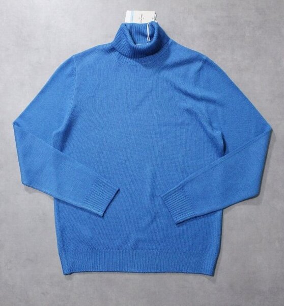 GRAN SASSO★新品4.3万円 グランサッソ 「VINTAGE」ガーメントダイのリブタートルネックニット ブルー 52