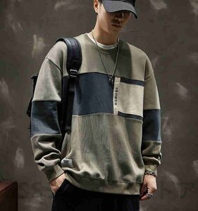 イタリア製 メンズ春物 長袖Tシャツ ビッグサイズ ゆったり ストリートカジュアル コットンポリエステル混紡