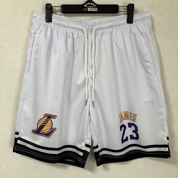 ★未使用品 NBA レブロン・ジェームズ LAKERS ロサンゼルス・レイカーズ バスパン ショーツ ユニフォーム バスケ ジャージ ハーフパンツ L