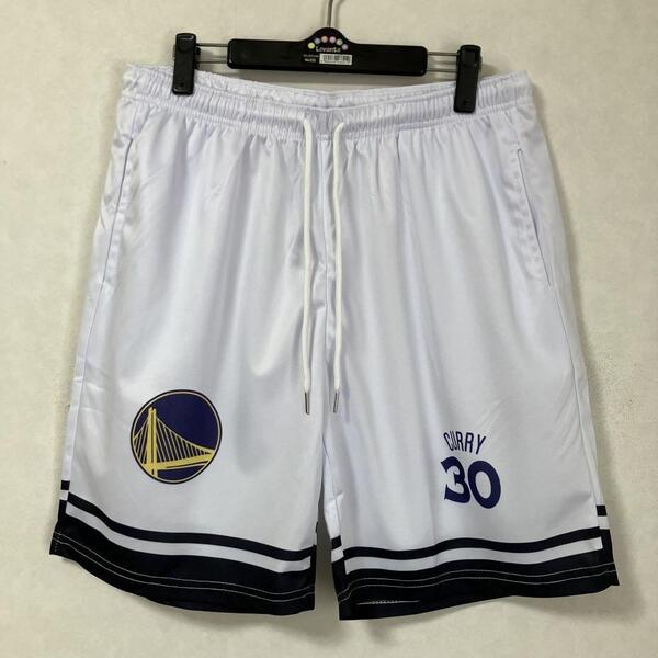 ★未使用品 NBA CURRY #30 ステフィン・カリー WARRIORS ウォリアーズ バスパン ショーツ ユニフォーム バスケ ジャージ ハーフパンツ L 白