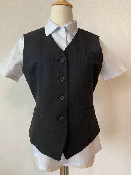 【新品】セブンユニフォーム_5号ベスト(黒:ブラック)かわいい会社事務服/おしゃれOL制服/通勤/ビジネススーツ