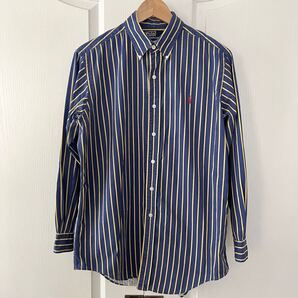 Ralph Lauren ラルフローレン ストライプ 長袖 シャツ L ブルー イエロー 90年代 ヴィンテージ フェード感有