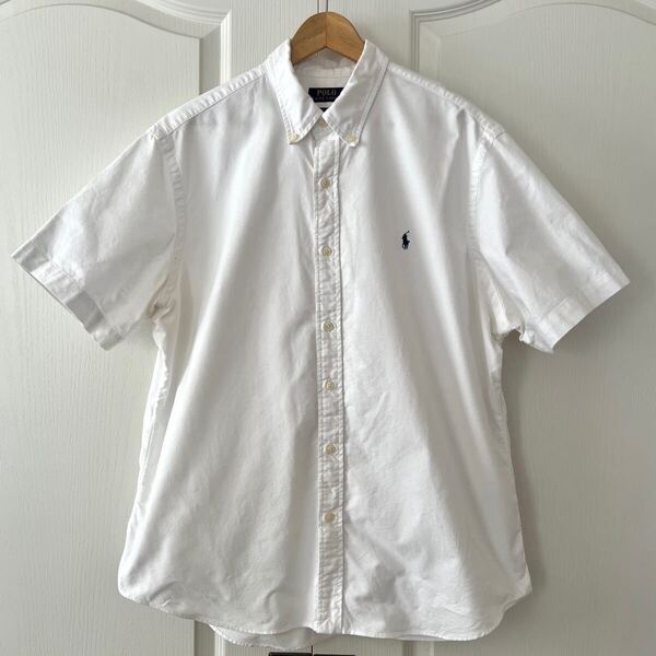 Ralph Lauren ラルフローレン オックスフォード 白 ホワイト 半袖 シャツ XL 汚れ有 大きいサイズ ボタンダウン