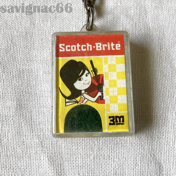 60年代 フレンチキーホルダー Scotch Brite スコッチブライト 3M スポンジ たわし ★ 60s フランス vintage 当時物 企業物 昭和 レトロ