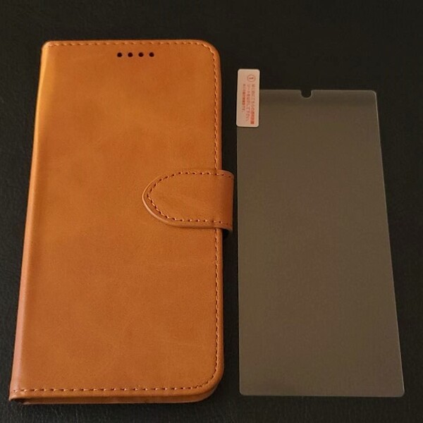 【2点セット】AQUOS sense4 basic レザーケース+画面ガラス 日本製素材旭硝子製 ライトブラウン アクオス ベーシック