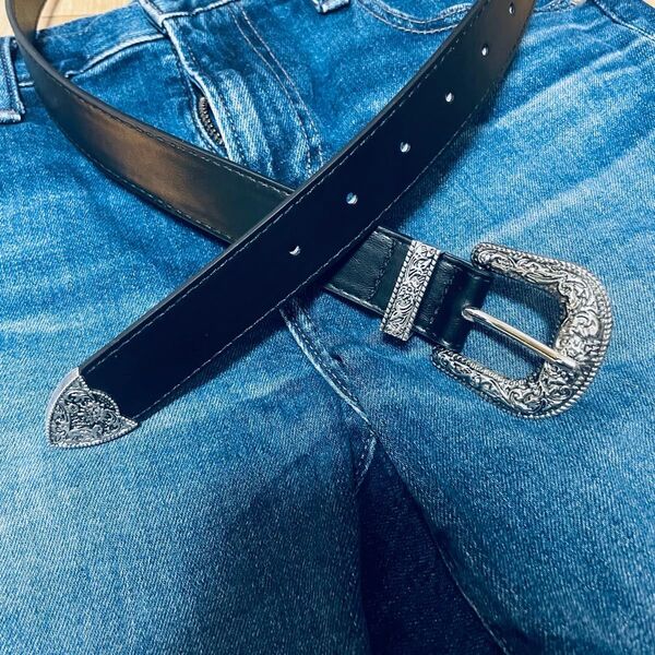 ウエスタンベルト レザー シルバー 紳士 黒 ビジネス スーツ ヴィンテージ アメカジ 古着 アンティーク グランジ デニム