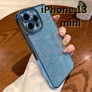 iPhone13 mini スマホケース ラメ キラキラ 携帯ケース クリア シンプル 軽量 おしゃれ かわいい ブルー スカイブルー E015