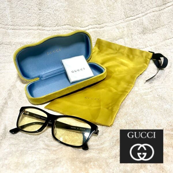 即決★GUCCI★グッチ★メガネ★GG0378OA 001★スクエア★イエローレンズ★黒縁★サングラス★箱根付き★袋付き★送信無料